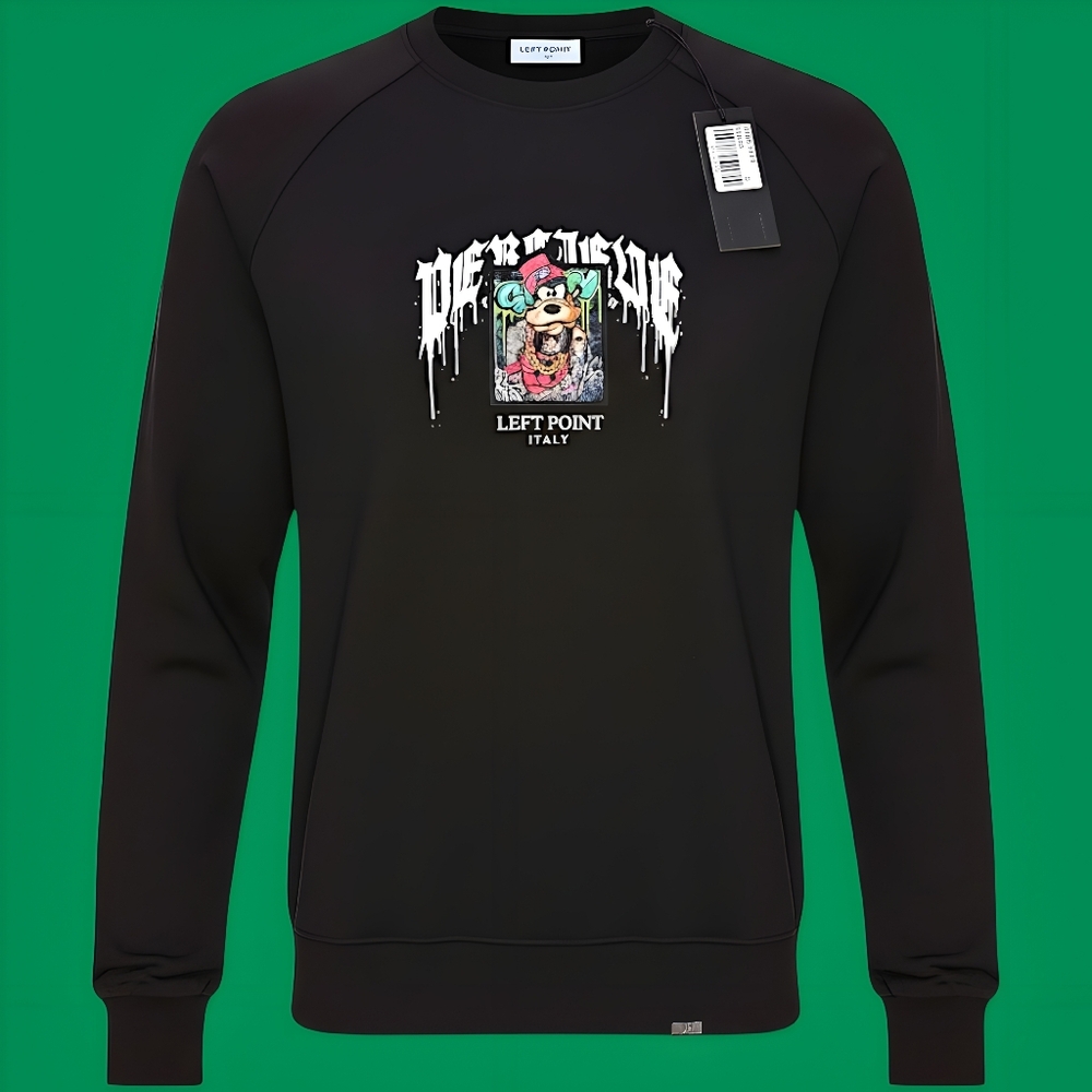 🔥🚹 S US — Left Point Designer Rhinestone "GANGSTA GOOFY" Crewneck⭐EXCLUSIVE⭐